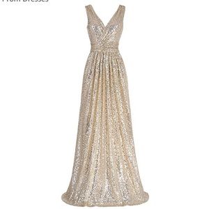 Gold sequin bridesmaids dress.